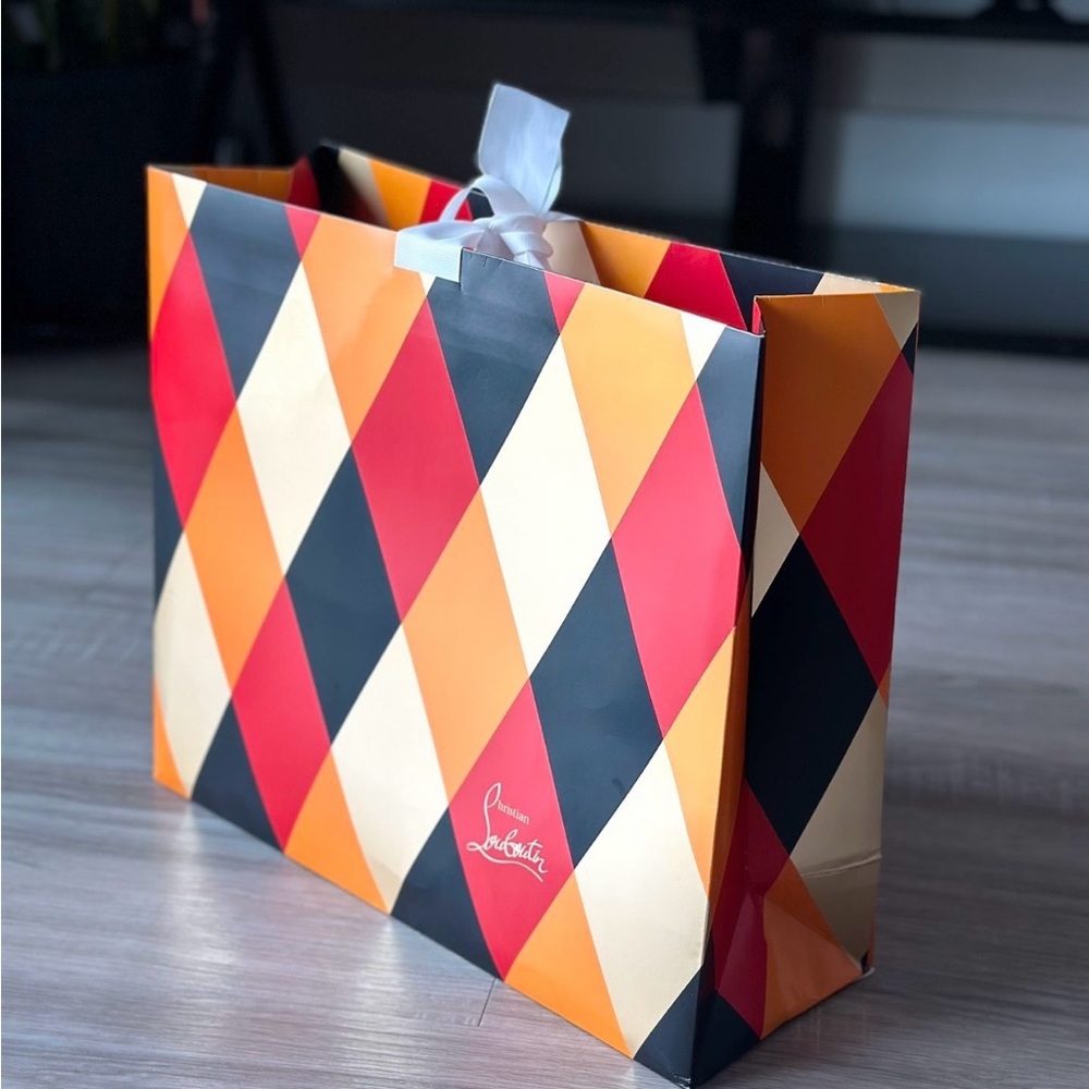 Christian Louboutin Harlequin Pattern Gift Bag in Red, Orange, Black, Cream